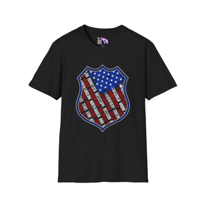 Badge-Shaped American Flag w/States Adult T-Shirt