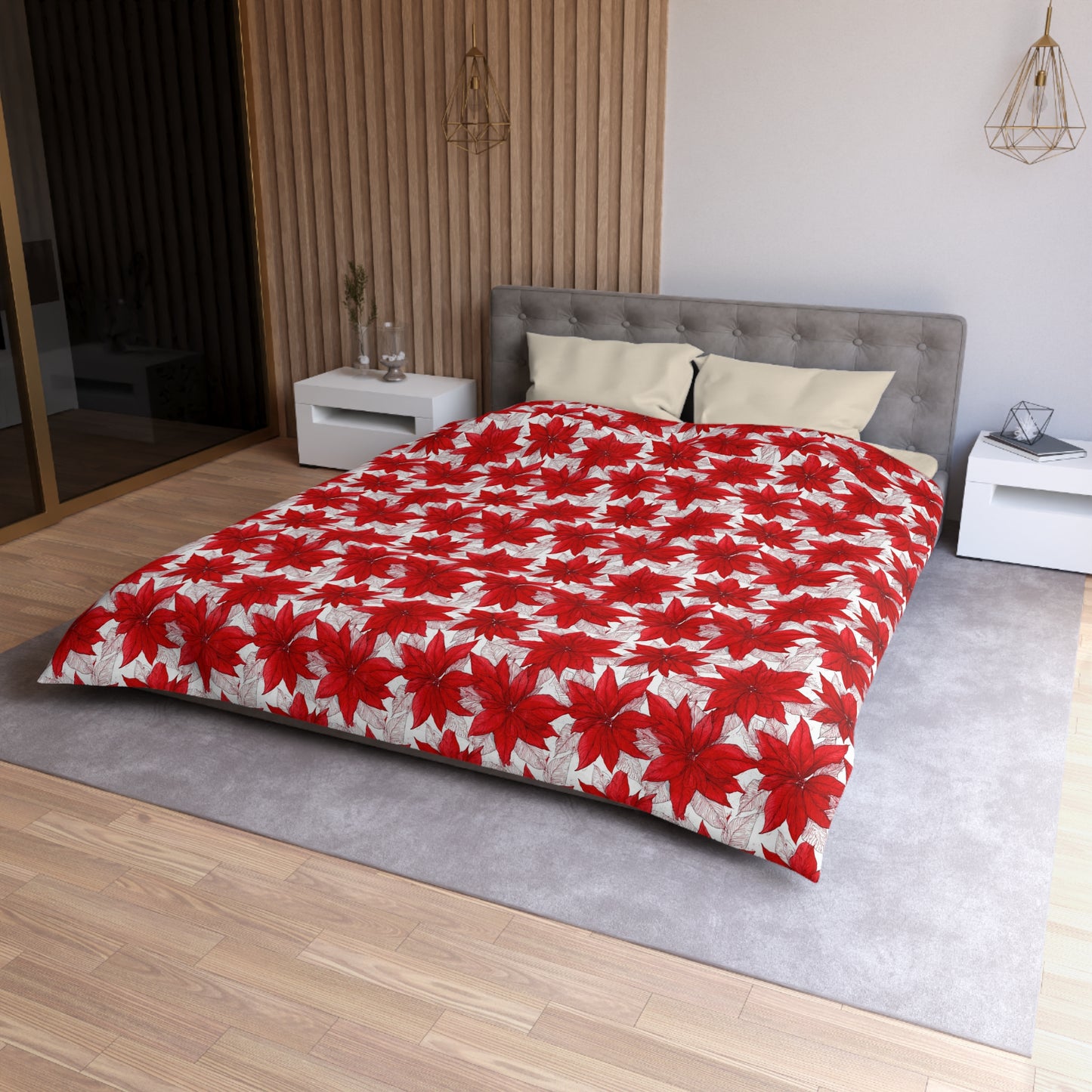 Crimson Poinsettia Sketch Duvet Bedding Set