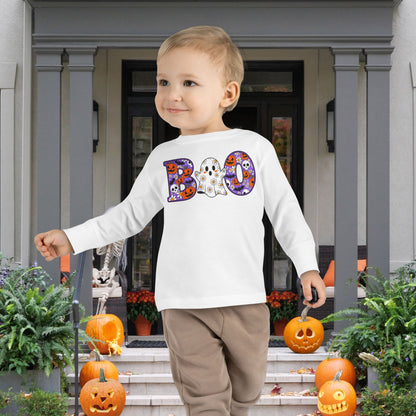 Cute Floral Boo w/Ghost Toddler Long Sleeve Tee