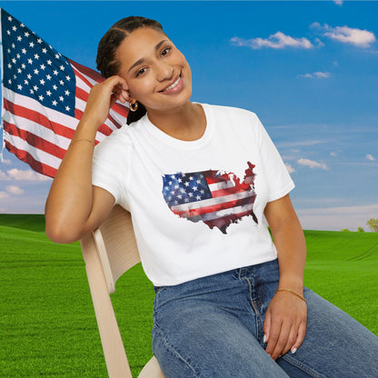 American-Shaped Flag Watercolor Adult T-Shirt