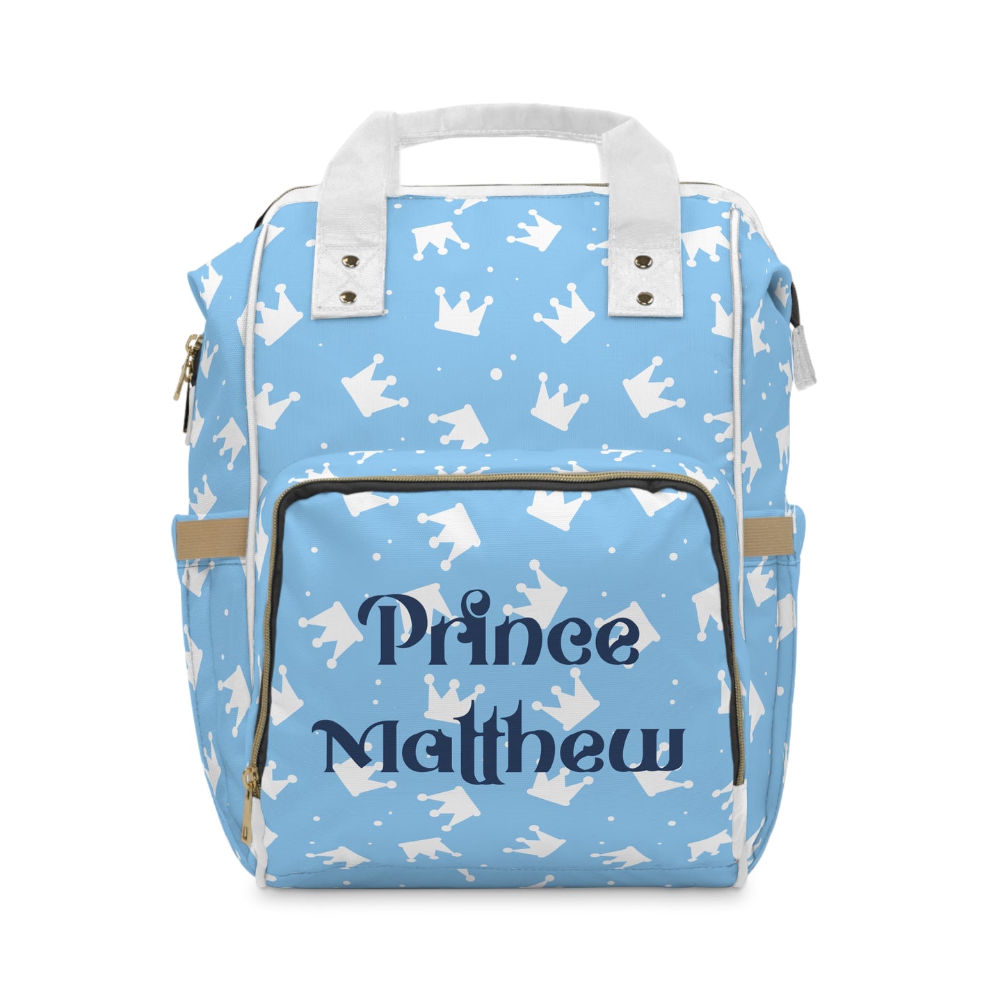Personalized Prince Diaper Backpack – Baby Blue Crown Baby Bag (Custom Name/Text)