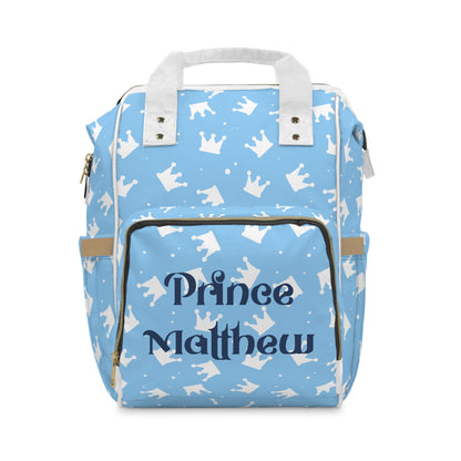 Personalized Prince Diaper Backpack – Baby Blue Crown Baby Bag (Custom Name/Text)