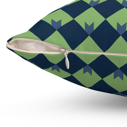 Diamond Bloom-Sage & Navy Throw Pillow