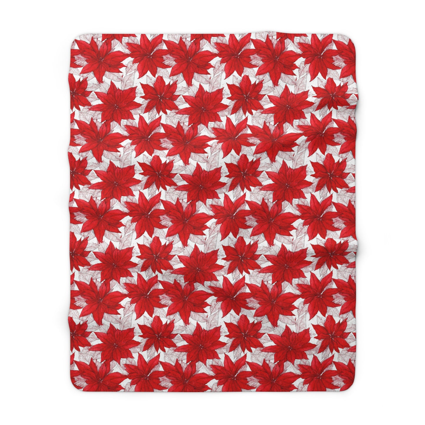 Crimson Poinsettia Sketch Sherpa Fleece Blanket