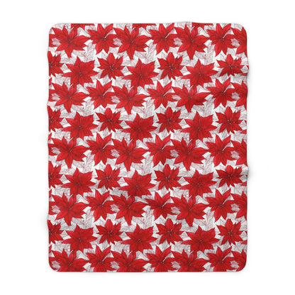 Crimson Poinsettia Sketch Sherpa Fleece Blanket