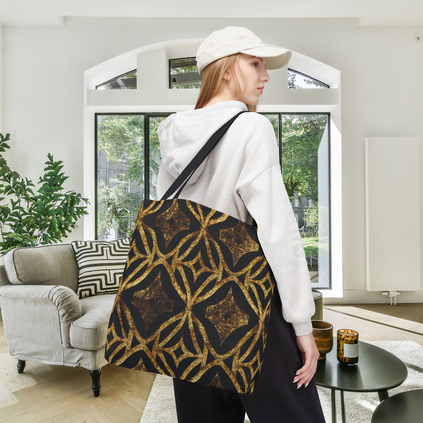 Golden Star Lattice Canvas Tote Bag