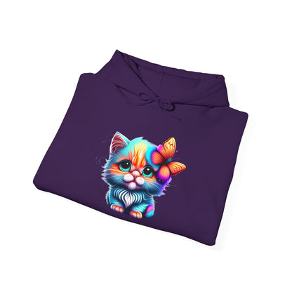 Cute Colorful Kitten w/Butterfly Heavy Blend™ Hooded Sweatshirt