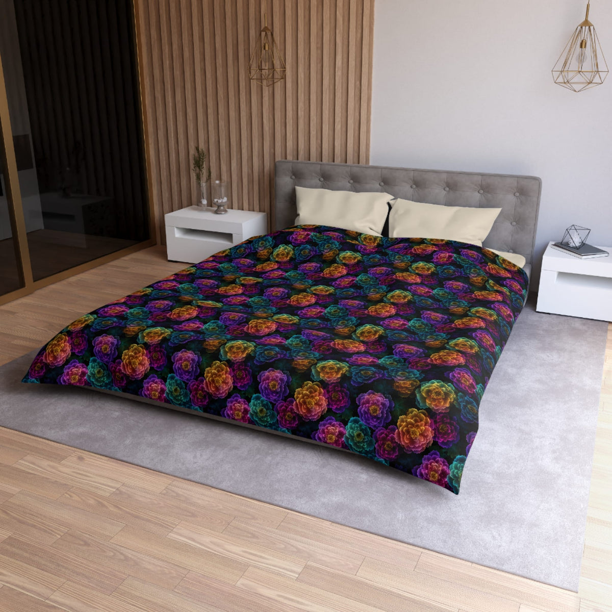 Neon Whisper Blooms Microfiber Duvet Cover