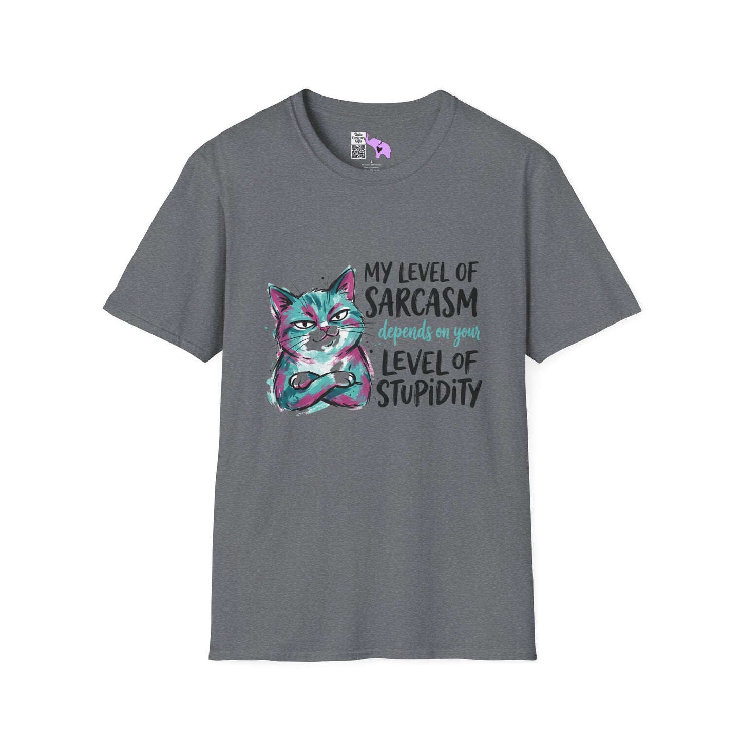 ""My Level of Sarcasm Depends on Your Level of Stupidity (Cat) Adult T-shirt