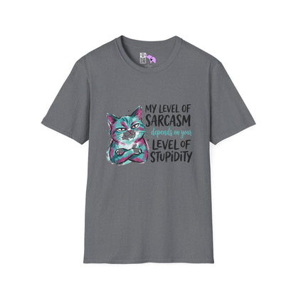 ""My Level of Sarcasm Depends on Your Level of Stupidity (Cat) Adult T-shirt