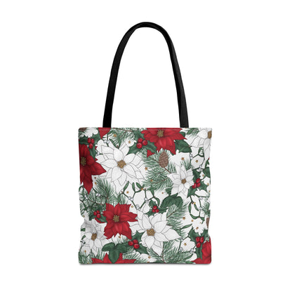 Winter Poinsettia Garden Canvas Tote Bag