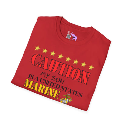 Caution My Son is a US Marine I've Been Known to Brag (Mom) Adult Softstyle T-Shirt