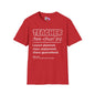 Teacher Definition: Lesson Planned, Class Unplanned, Chaos Guaranteed Adult T-shirt