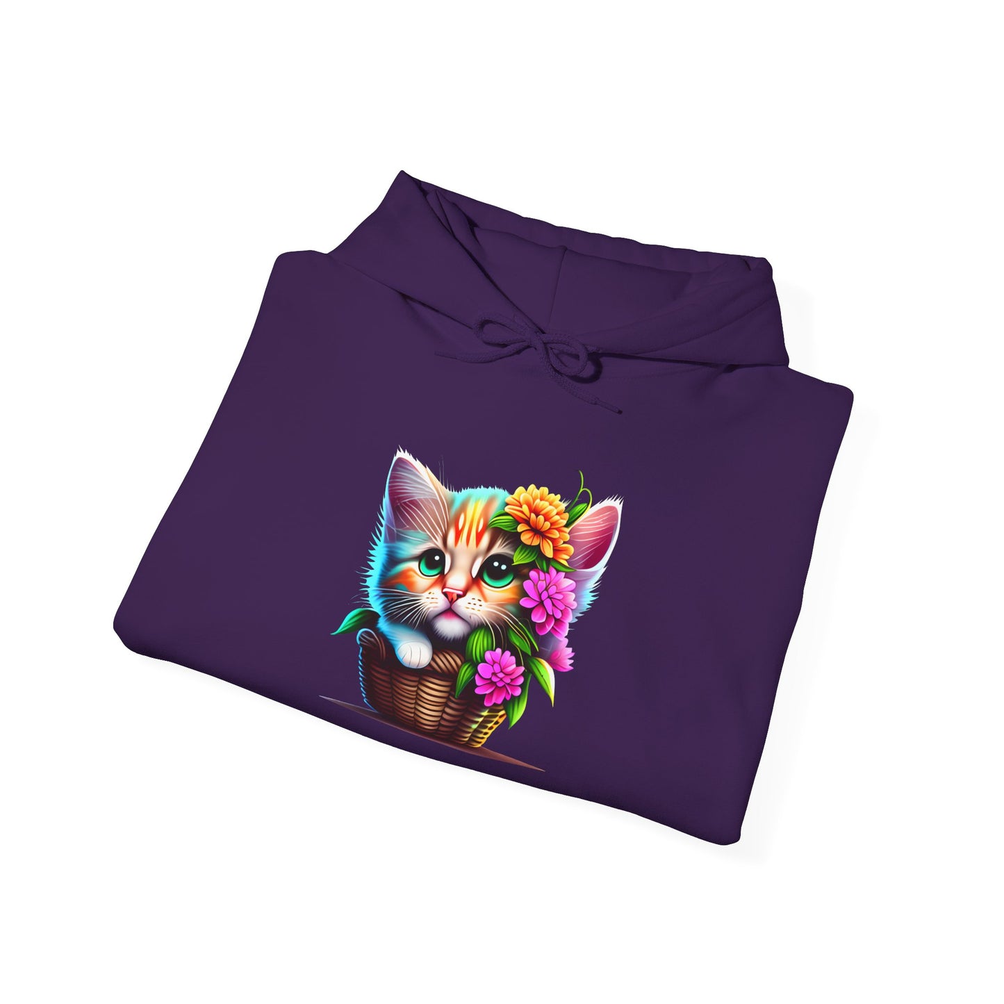 Cute Colorful Kitten in Flowers Heavy Blend™ Hooded Sweatshirt