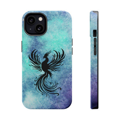 Phoenix Silhouette Over Teal Nebula MagSafe® Compatible Tough Case for iPhone