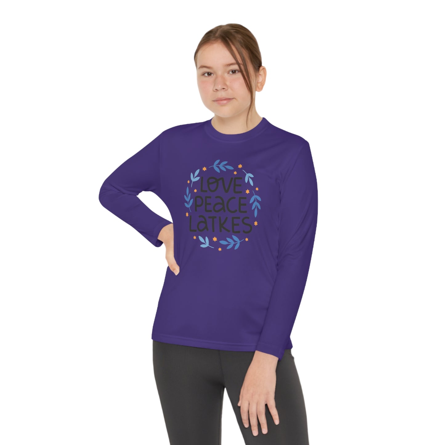 Hanukkah Love Peace Latkes Youth Long Sleeve Tee