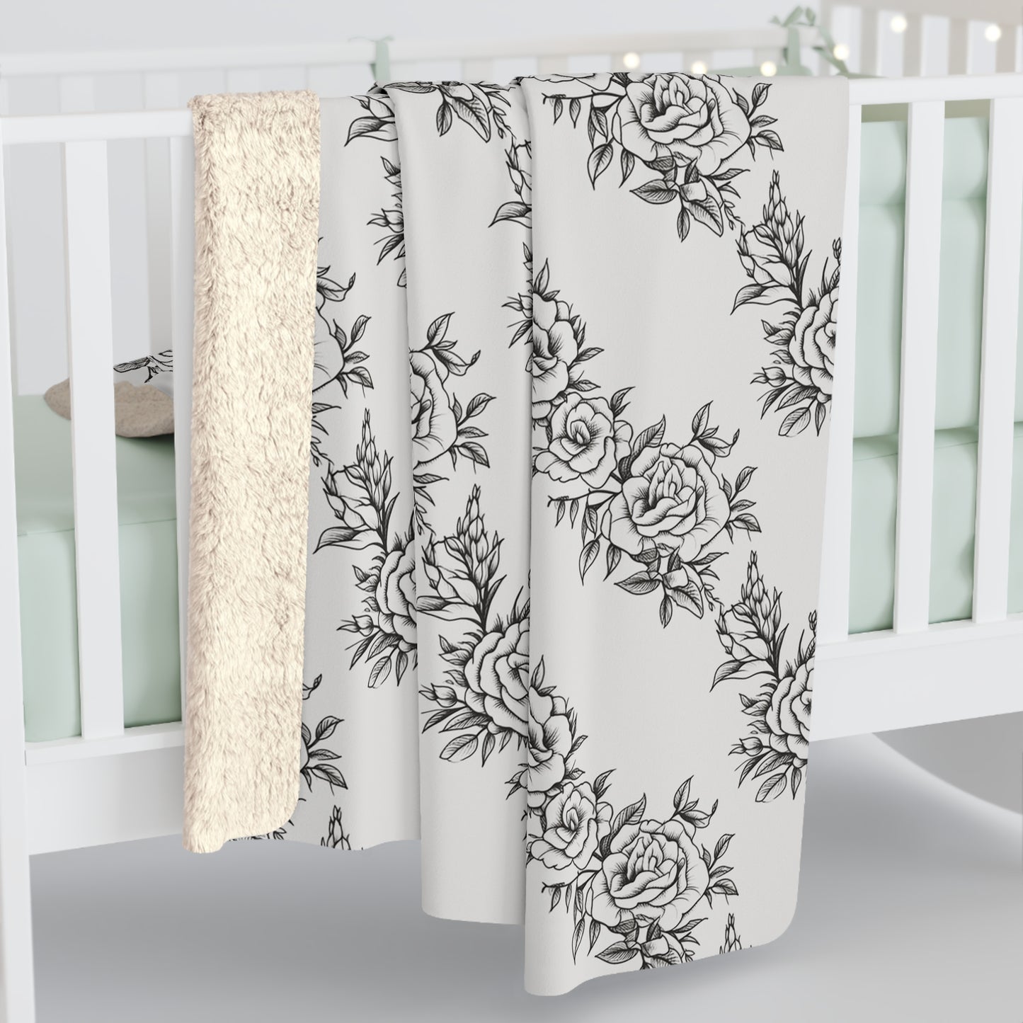 Midnight Rose Sketch Fleece Blanket
