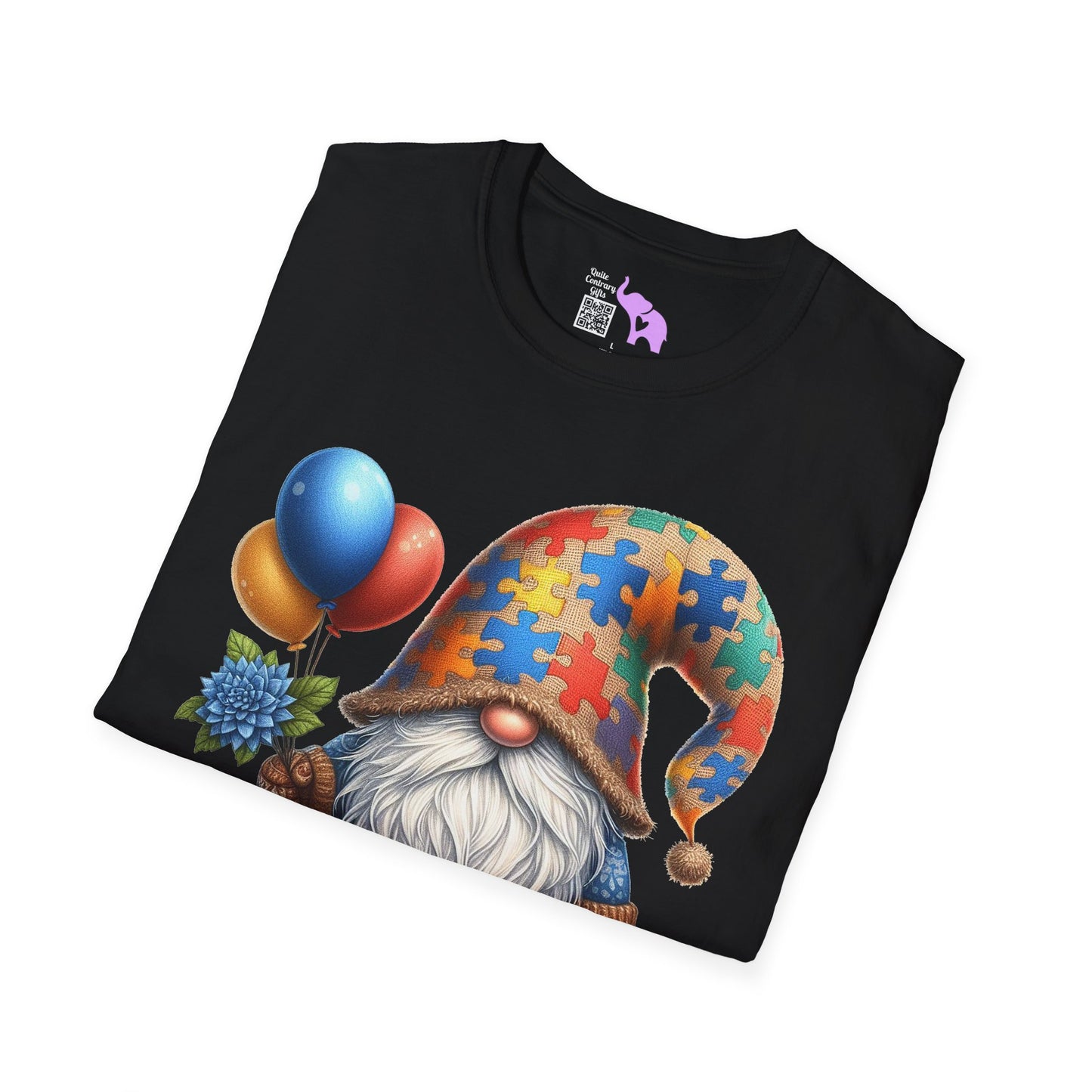 Autism Awarness Gnome w/Balloons Adult T-shirt