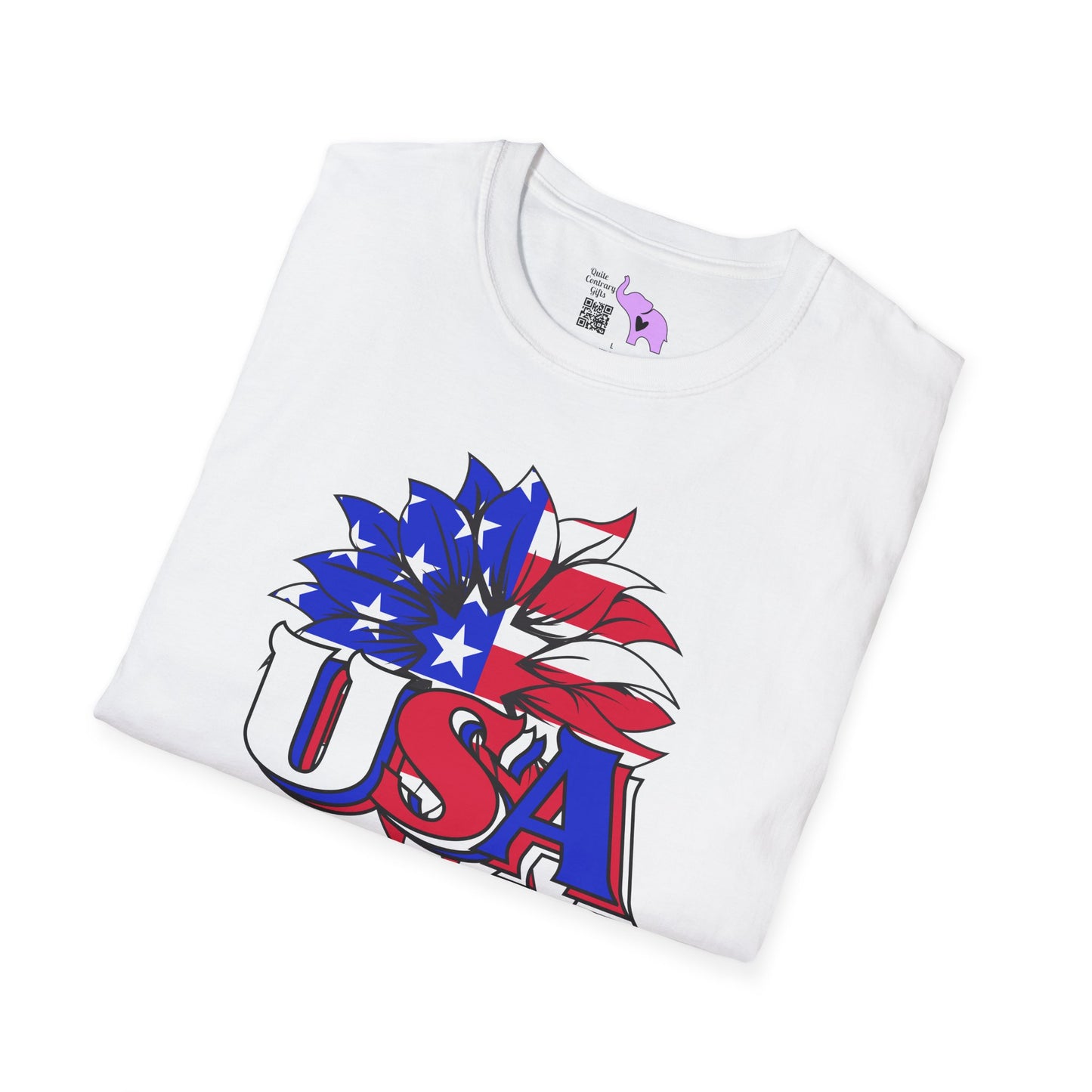 USA Red, White, and Blue Flag Sunflower Adult T-shirt