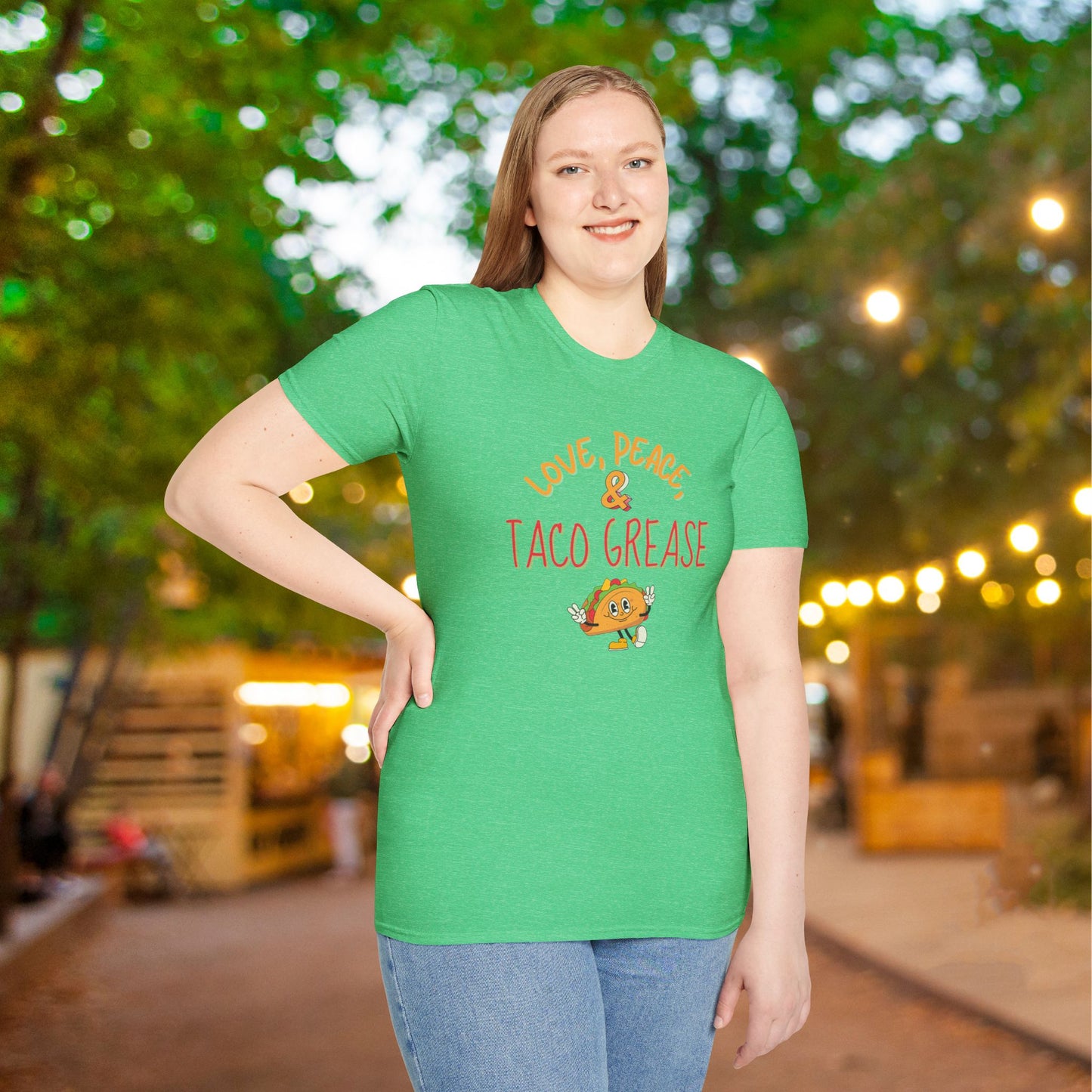 Love, Peace, & Taco Grease Adult T-shirt