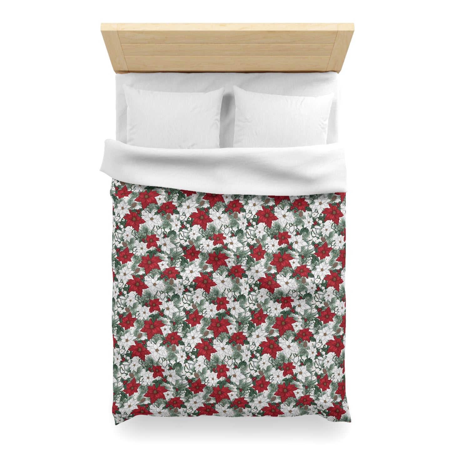 Winter Poinsettia Garden Microfiber Duvet Cover