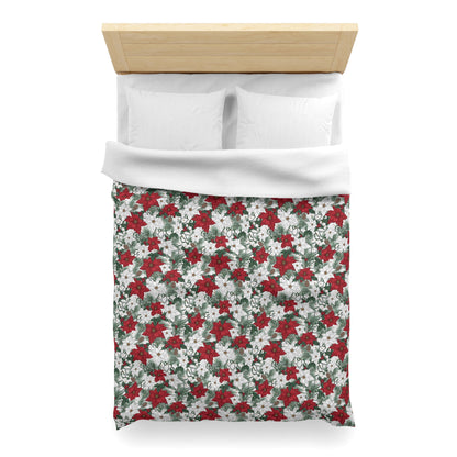 Winter Poinsettia Garden Microfiber Duvet Cover