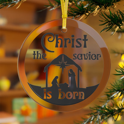 Christ The Savior Is Born (No Background) Glass Ornament