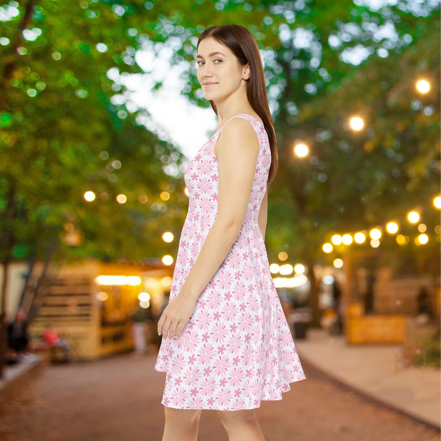 Pink Daisies Women's Skater Dress - Fun Spring Floral Dress for Every Occasion