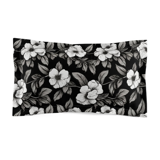 Black & White Daisies Microfiber Pillow Sham