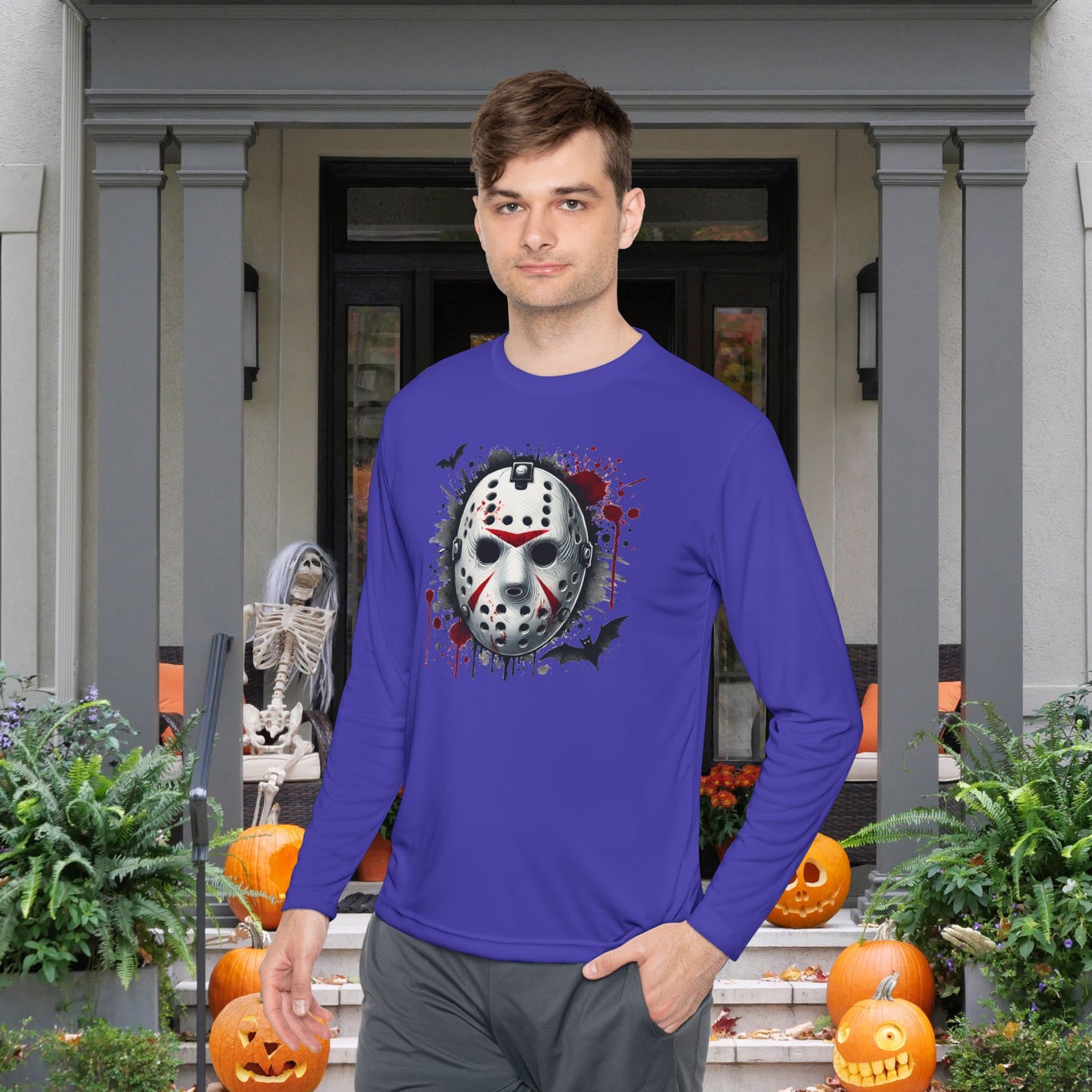 Creepy Killer Mask Adult Long Sleeve Tee