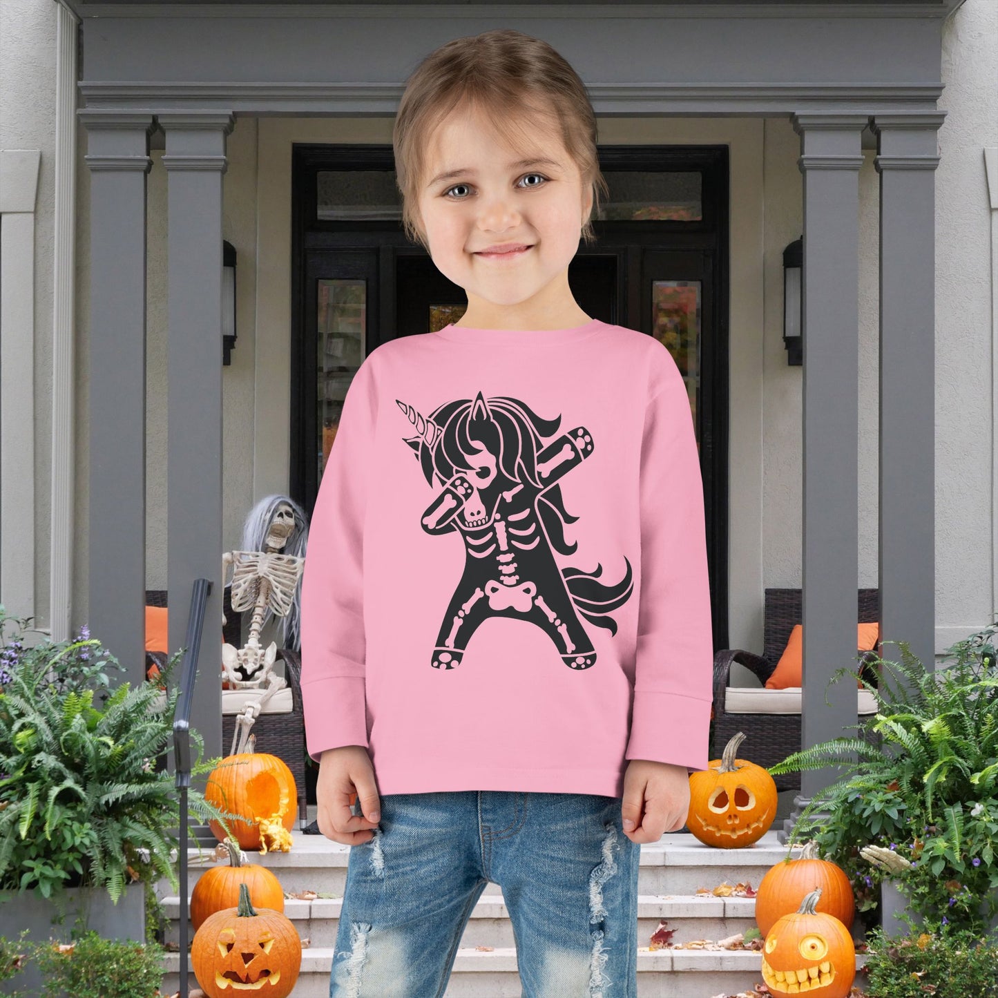 Dabbing Unicorn Skeleton Toddler Long Sleeve Tee