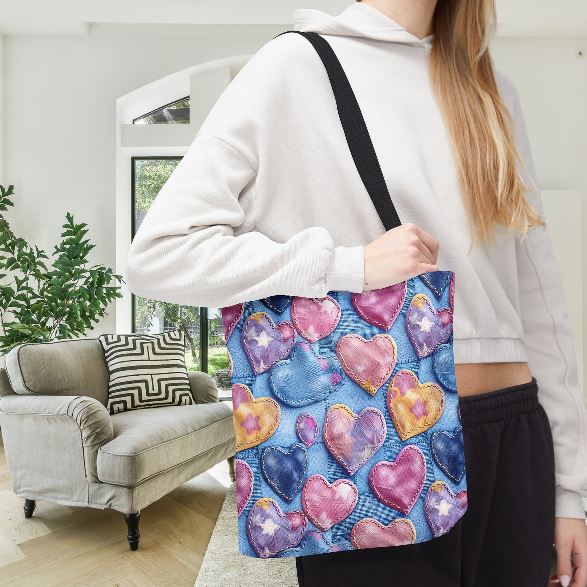 Color Pop Stitched Hearts Canvas Tote Bag
