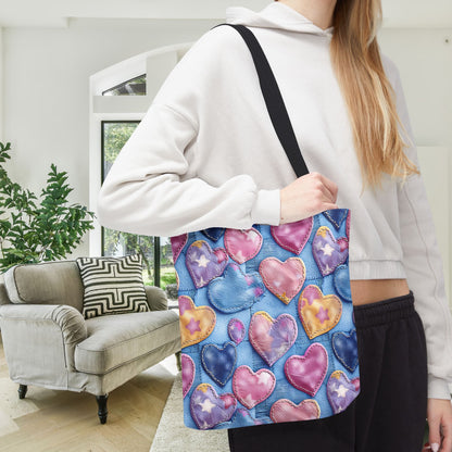 Color Pop Stitched Hearts Canvas Tote Bag