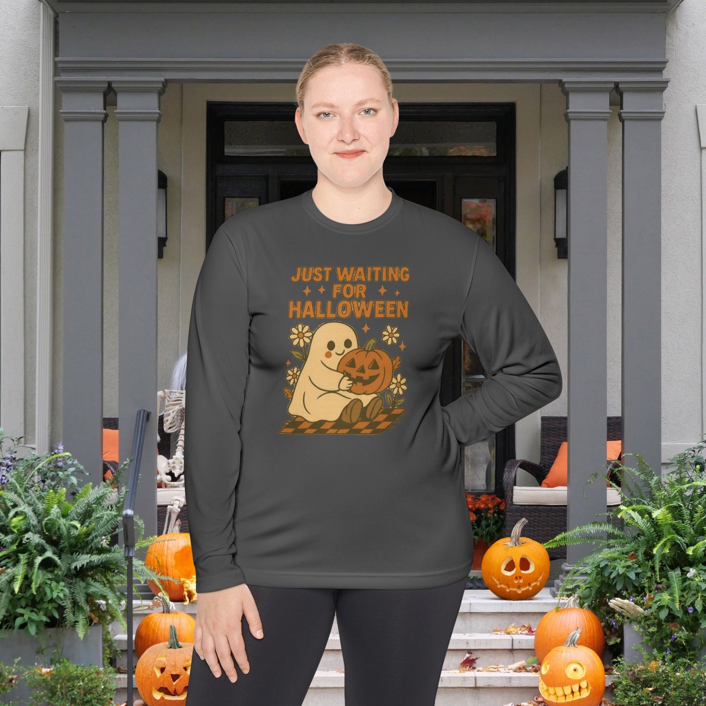 Just Waiting For Halloween Adult Long Sleeve Tee