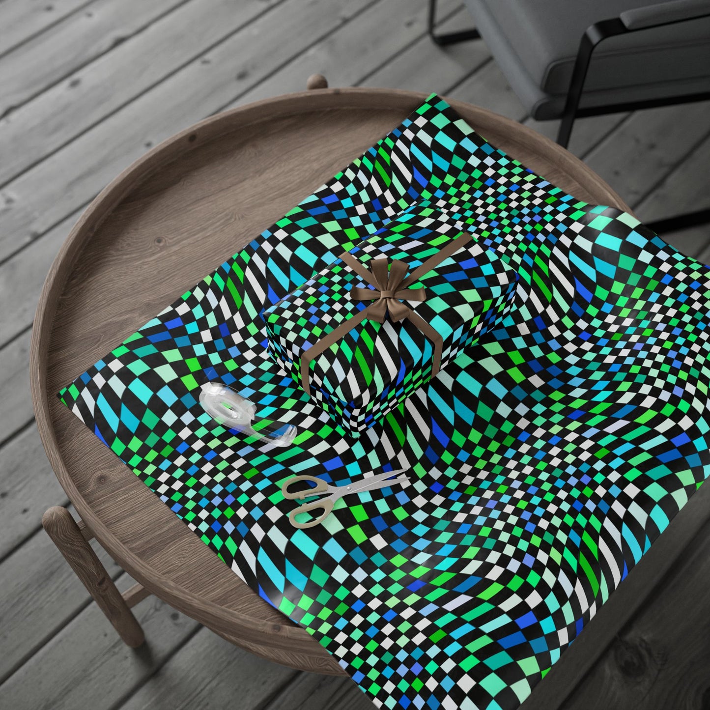Warped Green Checkered Wrapping Paper