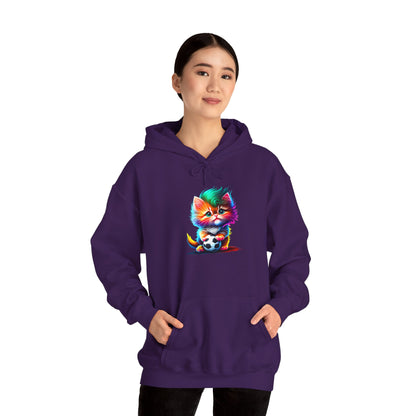 Cute Colorful Kitten w/Soccer Ball Heavy Blend™ Hooded Sweatshirt