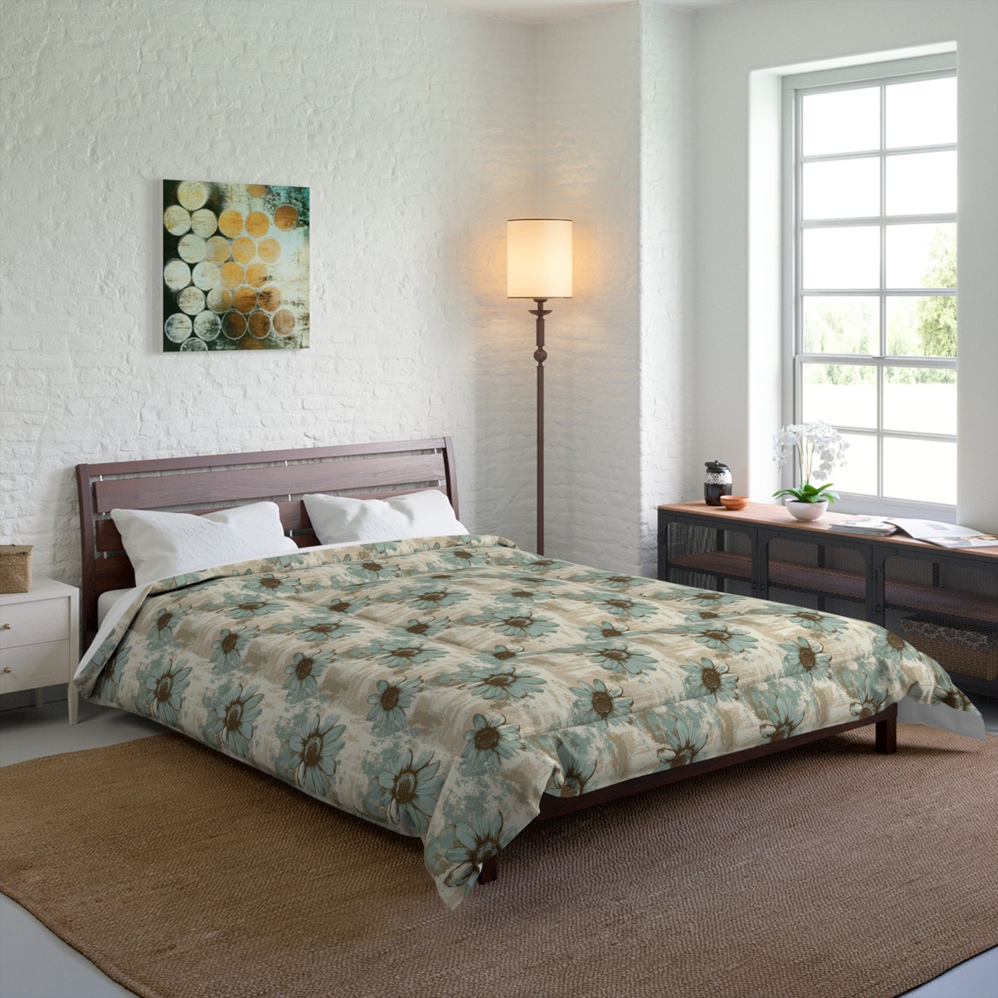 Rustic Teal Daisy Basic Bedding Set