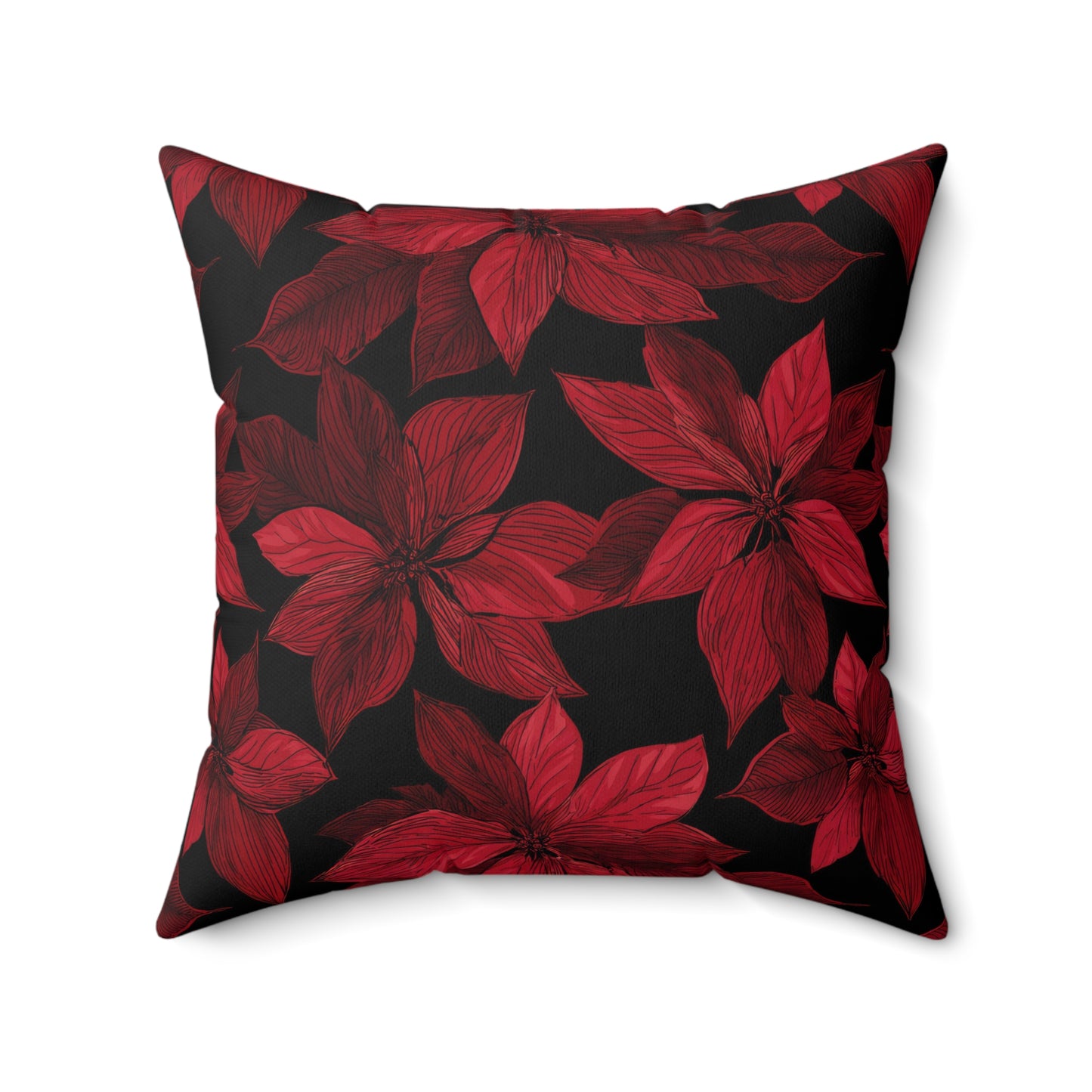 Midnight Poinsettia Garden Throw Pillow