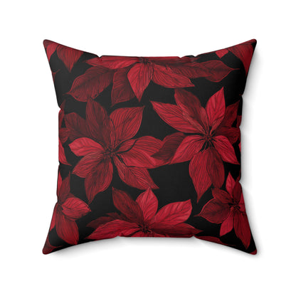 Midnight Poinsettia Garden Throw Pillow