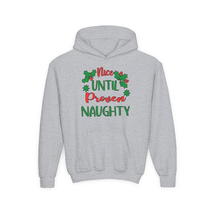 Nice Until Proven Naughty Youth Heavy Blend Hooded Sweatshirt