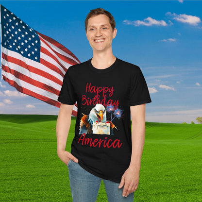 Happy Birthday America (Eagle Eating Cake) Adult T-shirt