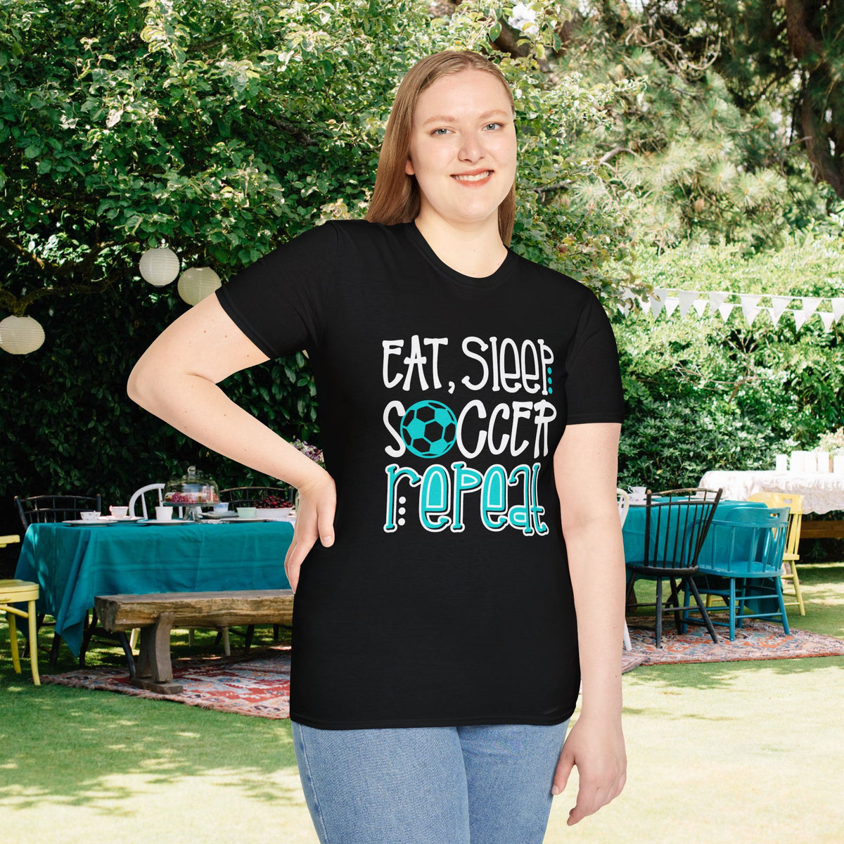 Eat Sleep Soccer Repeat (Teal) Adult T-shirt