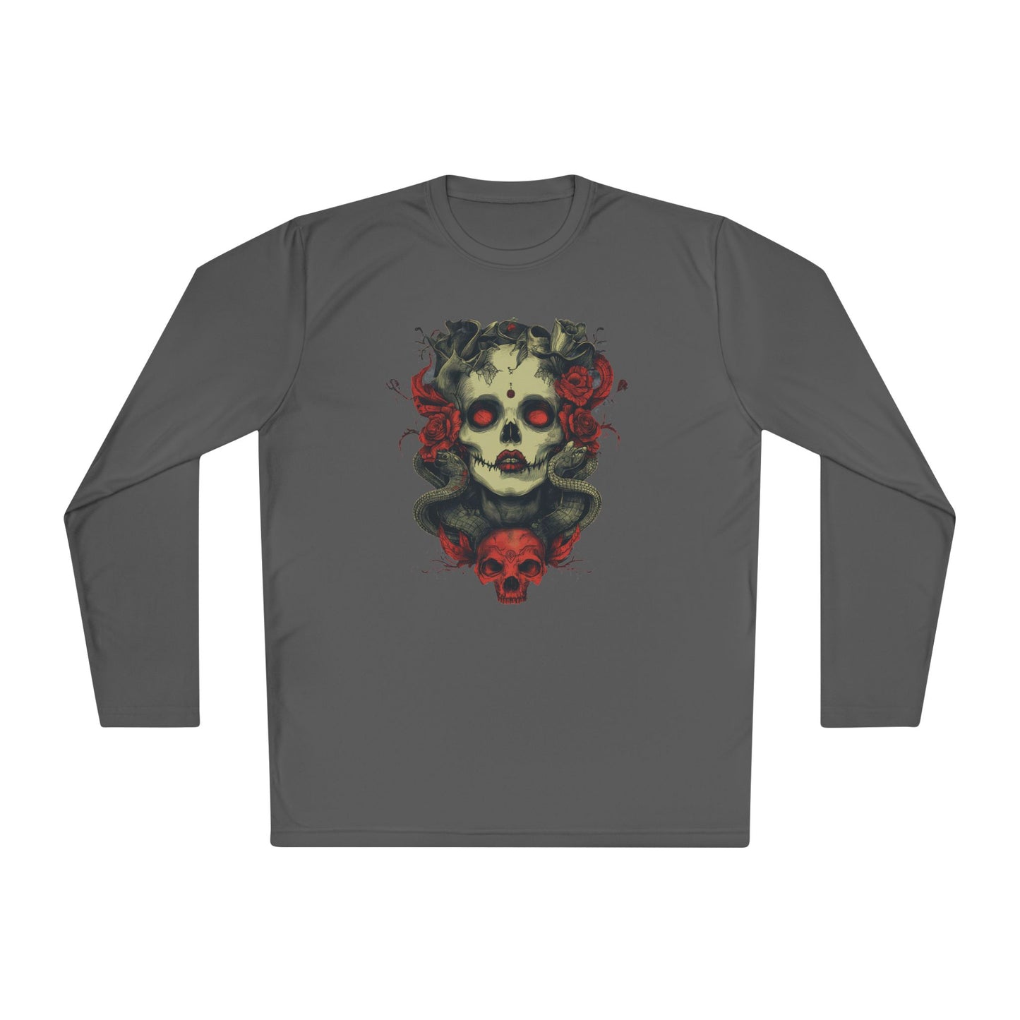Creepy Skull and Roses Adult Long Sleeve Tee