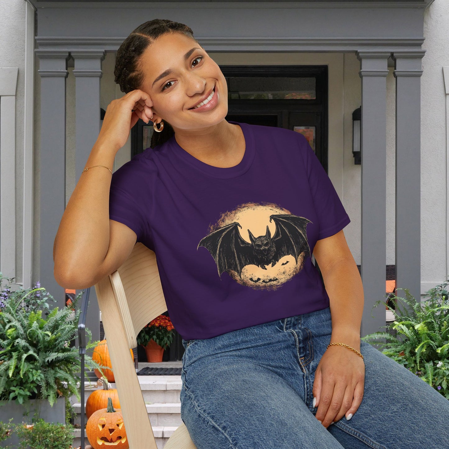 Bat Over Moon Adult T-shirt