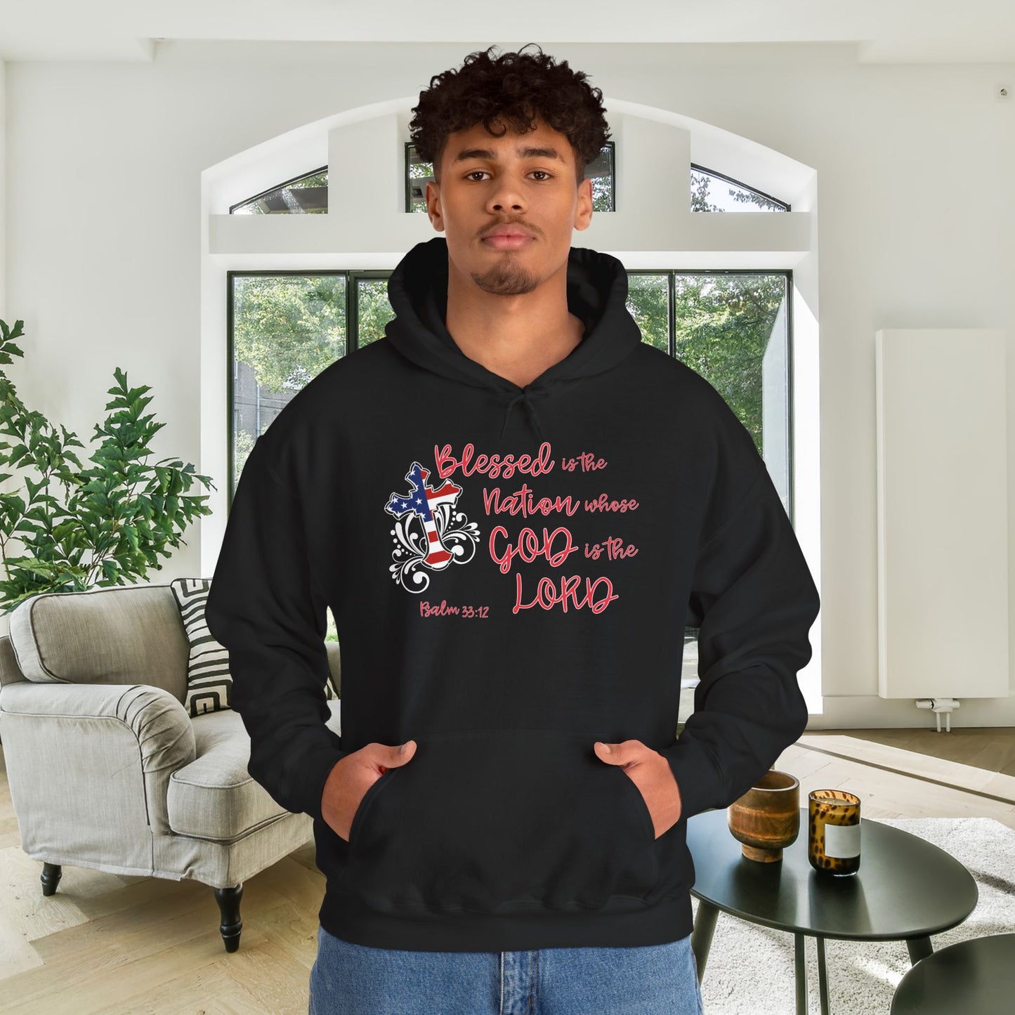 Blessed Is The Nation Whose God Is The Lord Heavy Blend™ Hooded Sweatshirt