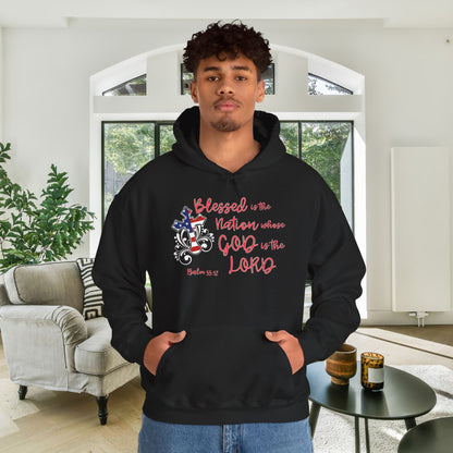 Blessed Is The Nation Whose God Is The Lord Heavy Blend™ Hooded Sweatshirt