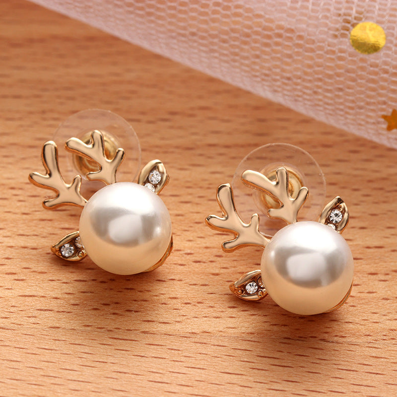 Christmas Pearl Antlers Earrings