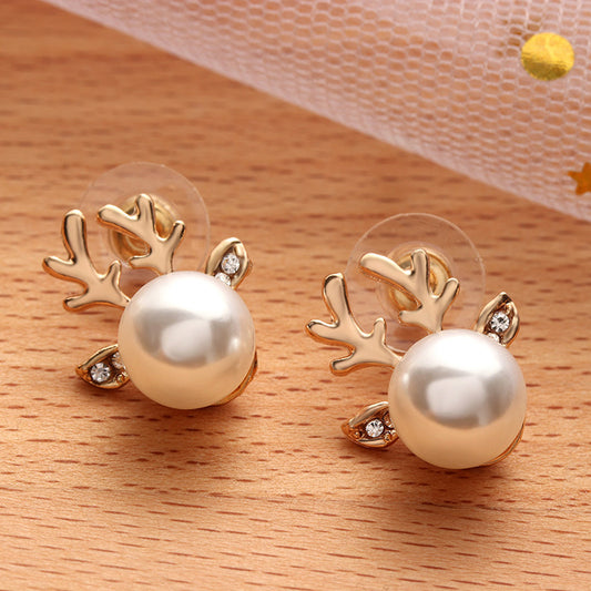 Christmas Pearl Antlers Earrings