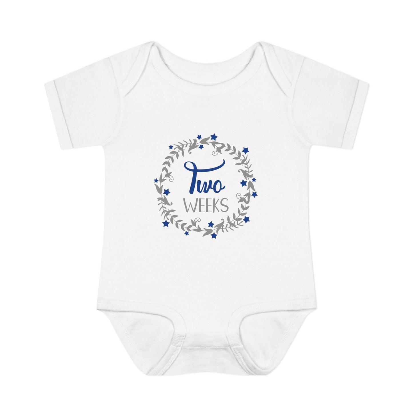 Blue Milestone Wreath Onesie-Two Weeks