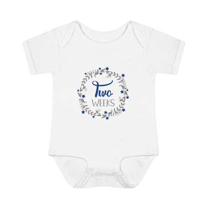 Blue Milestone Wreath Onesie-Two Weeks